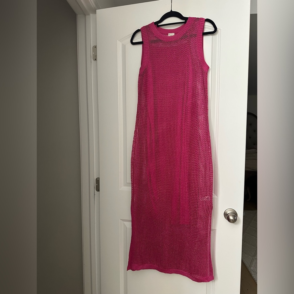 A New Day Women's mesh, sheer knit midi dress. Pink size medium - Picture 3 of 6